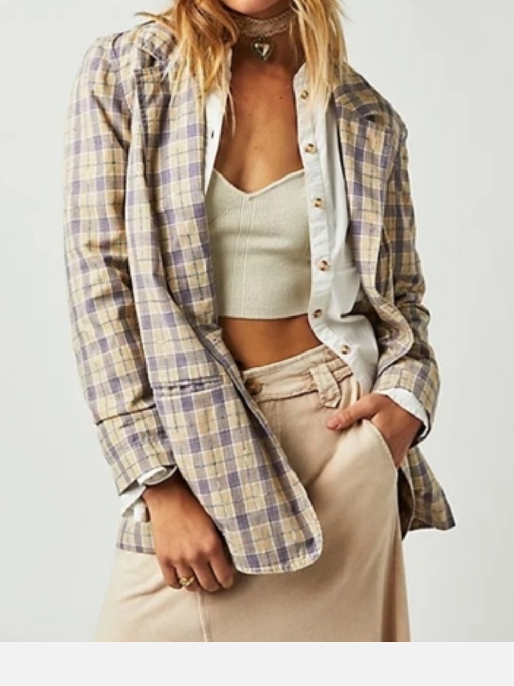 Free People Plaid Beckett Boyfriend Blazer Size Medium NWT